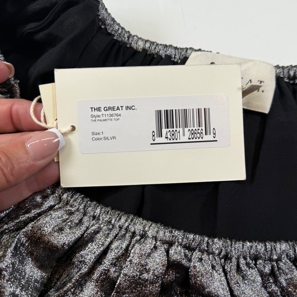 THE GREAT.‎ Silver Metallic Palmette Top Blouse Size Small (The Great Size 1) - Picture 7 of 12